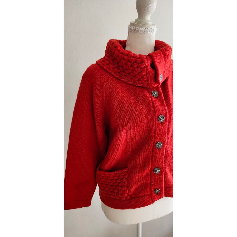 Vintage 100% Wool Italian Red Cowl Neck Button Front Sweater Cardigan M - Picture 5 of 10